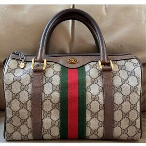 Authentic Vintage Gucci Boston Web Brown Monogram Canvas Leather Bag